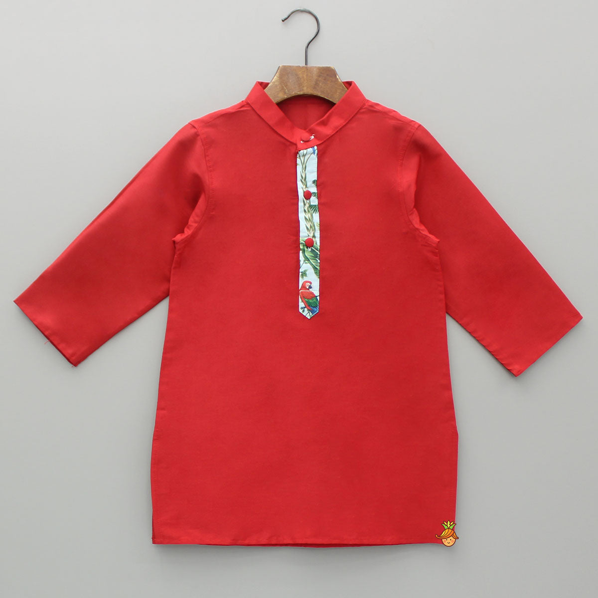 Red Kurta With Jungle Theme Printed Jacket And Pyjama