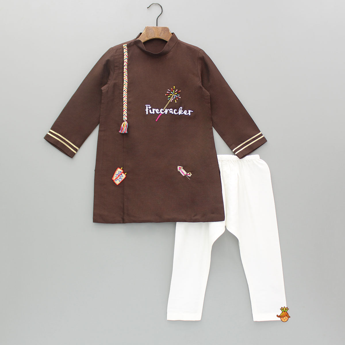 Embroidered Brown Kurta With Pyjama