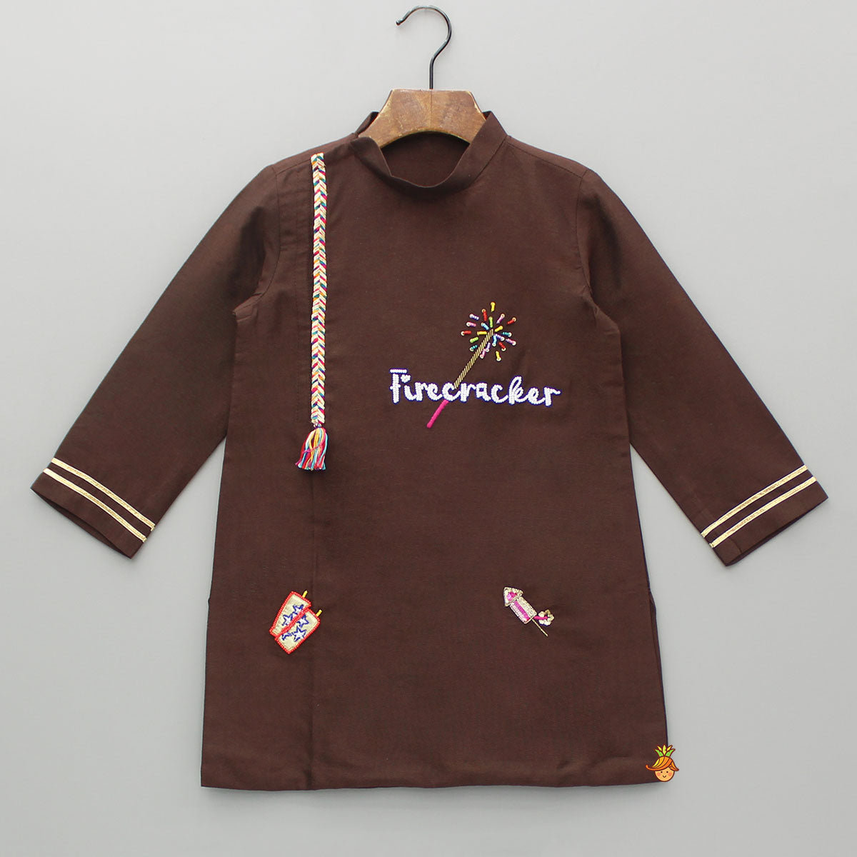 Embroidered Brown Kurta With Pyjama