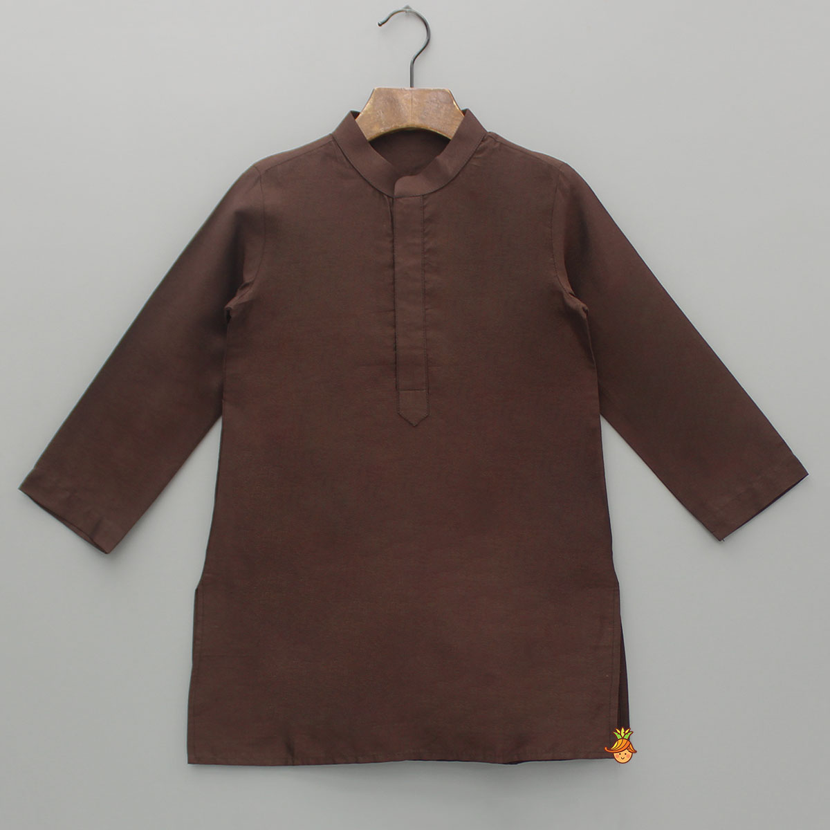 Brown Kurta With Printed Embroidered Jacket And Pyjama