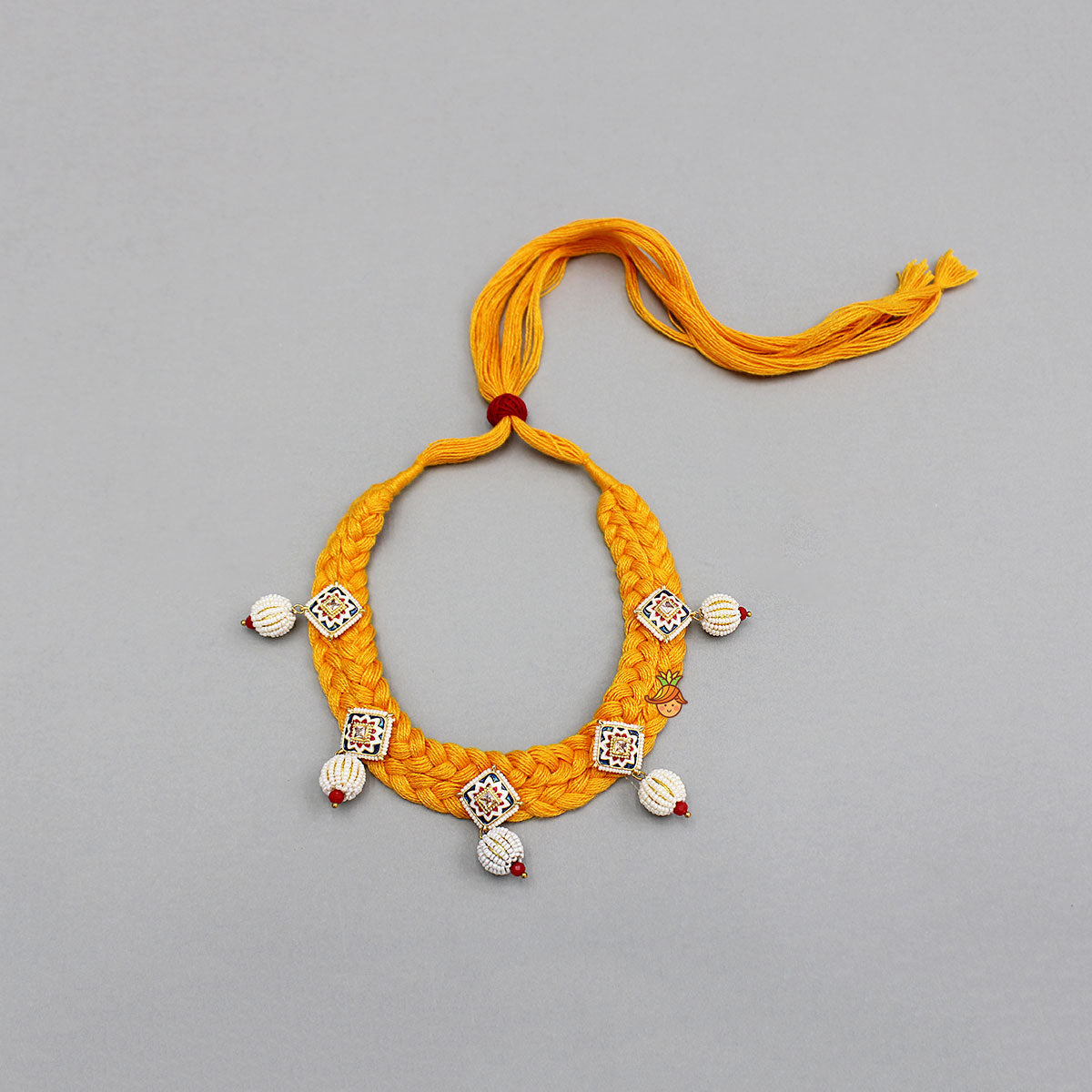 Yellow Embellished Beautiful Choker Necklace And Earrings