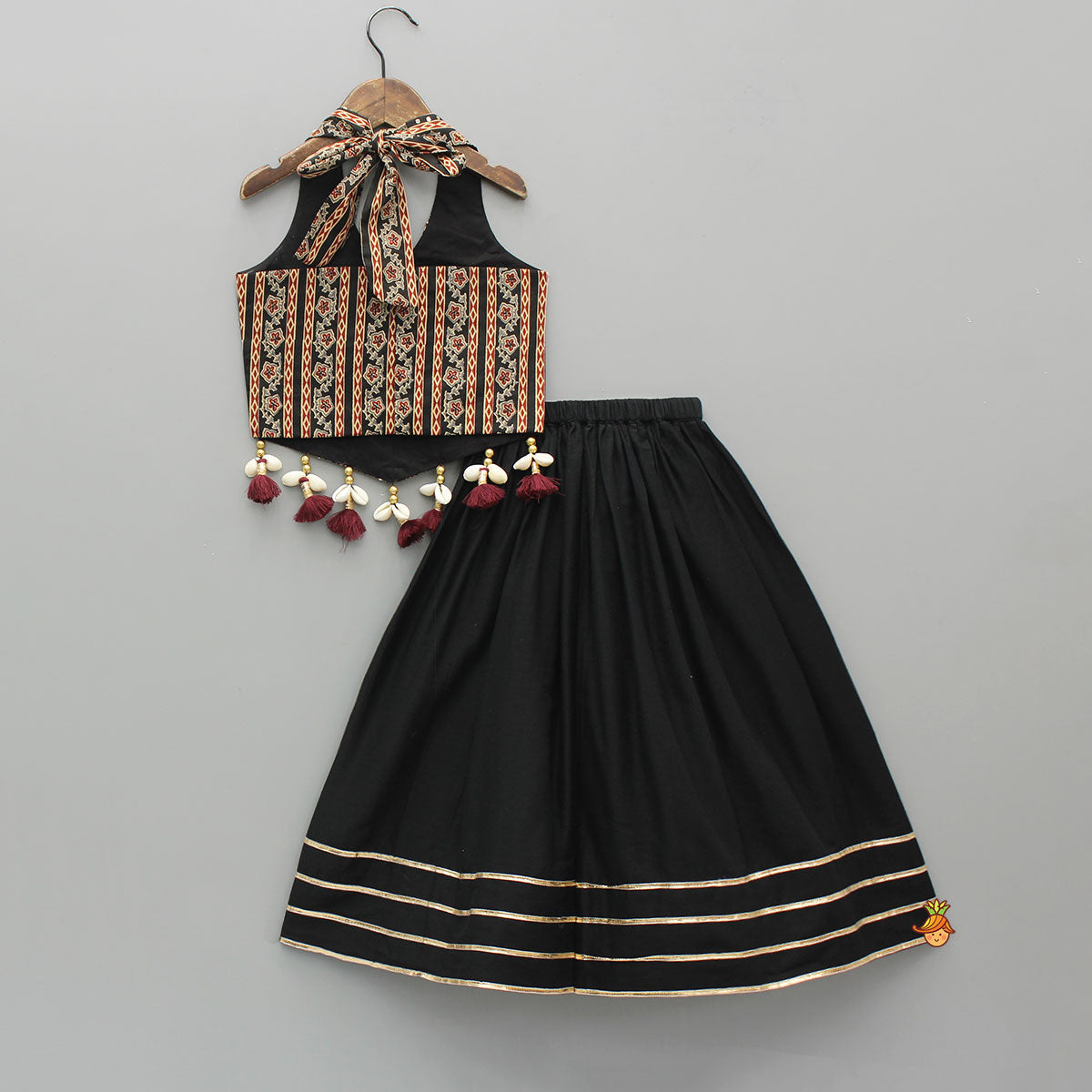 Printed Sequin Embellished Halter Neck Top With Gota Work Lehenga