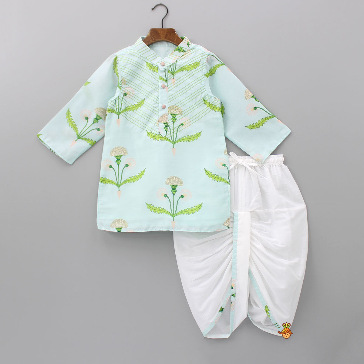 Floral Printed Green Kurta With Dhoti