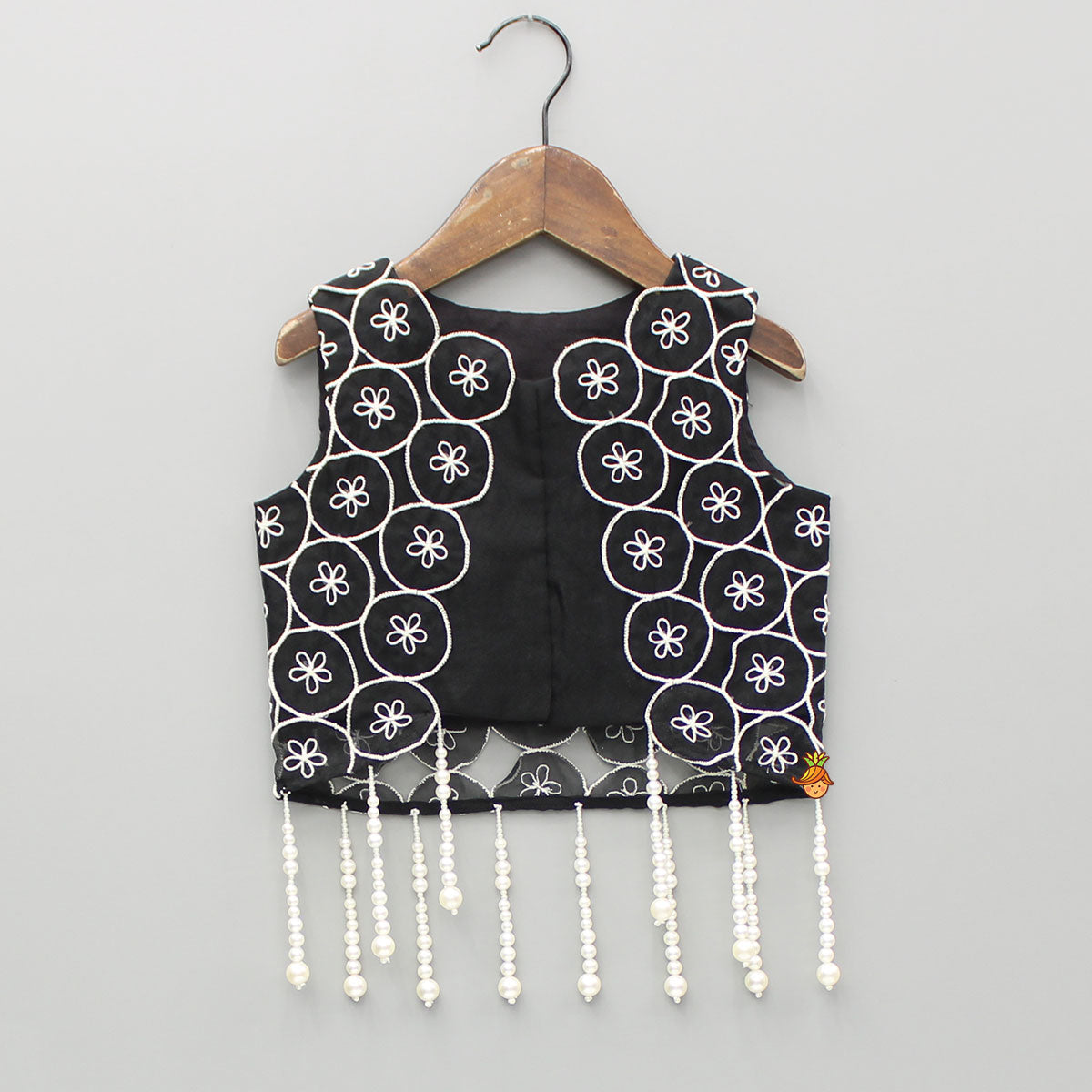 Black Top With Hand Embroidered Cutwork Attached Jacket And Flared Palazzo