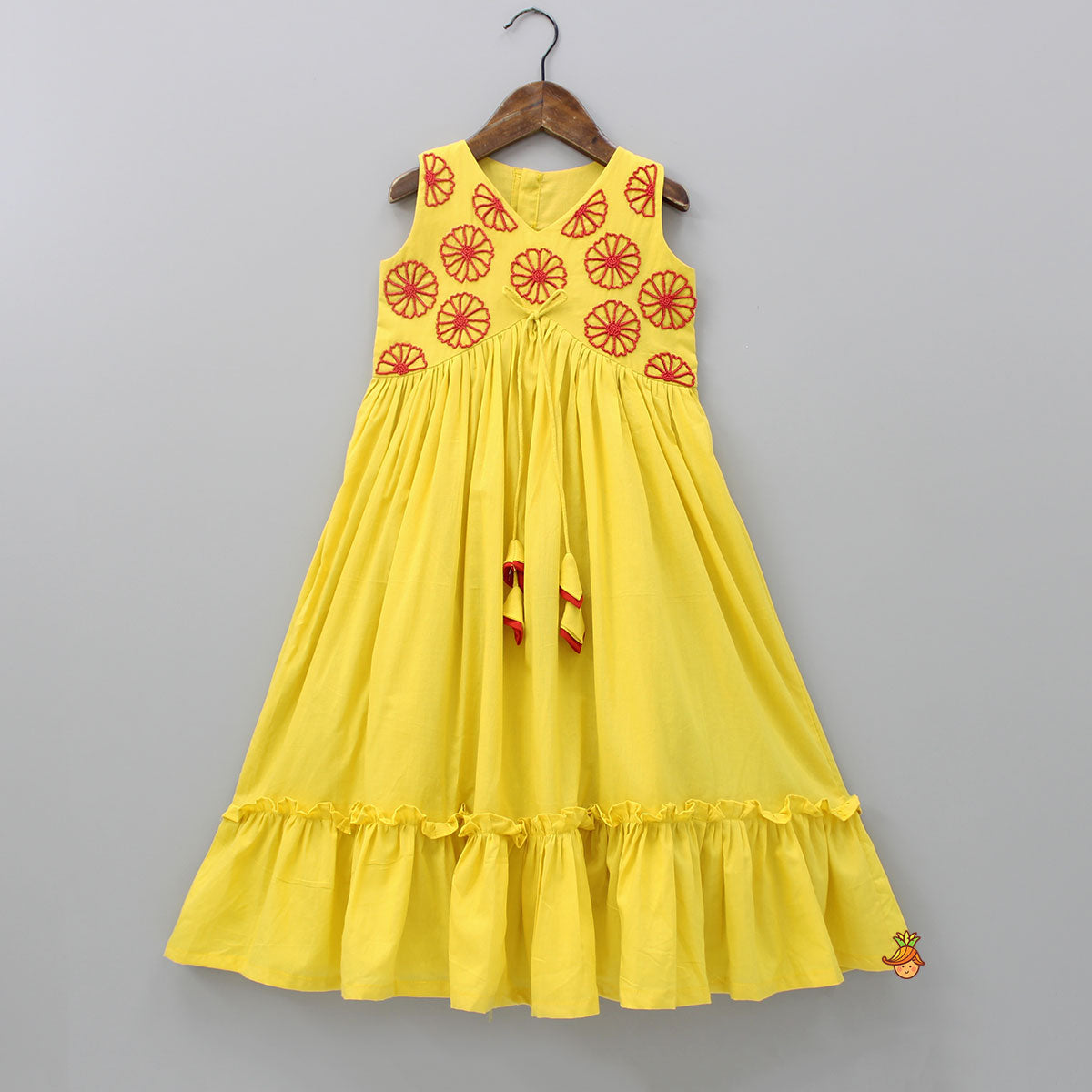 Beads Embroidered Ruffled Hem Yellow Kurti