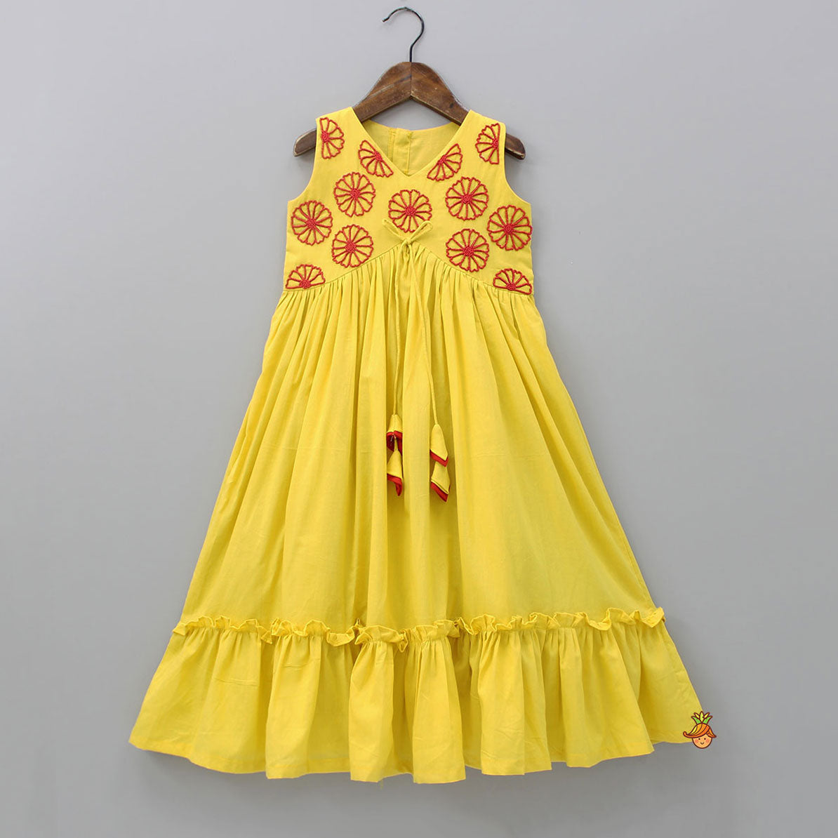 Beads Embroidered Ruffled Hem Yellow Kurti