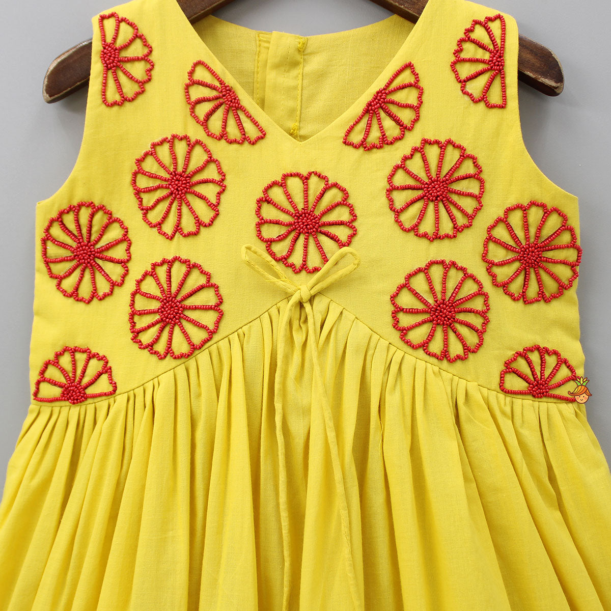 Beads Embroidered Ruffled Hem Yellow Kurti