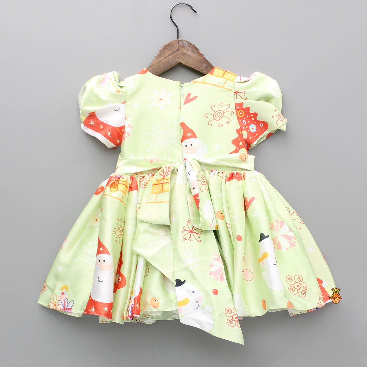 Christmas Theme Printed Green Flared Dress With Bowie Headband