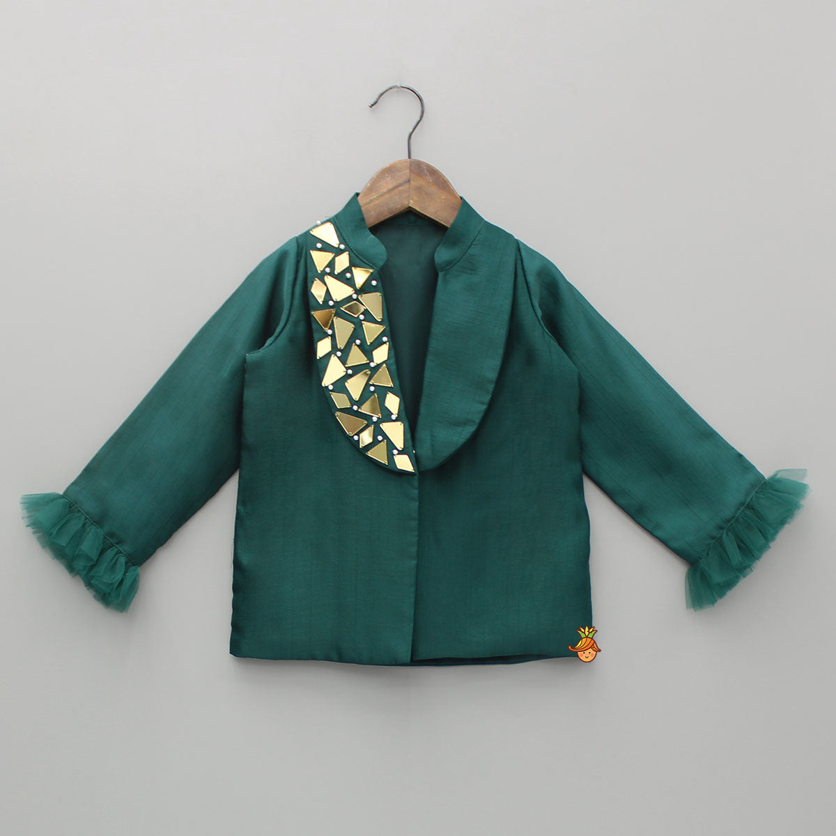 Embellished Green Blazer Style Top With Pant