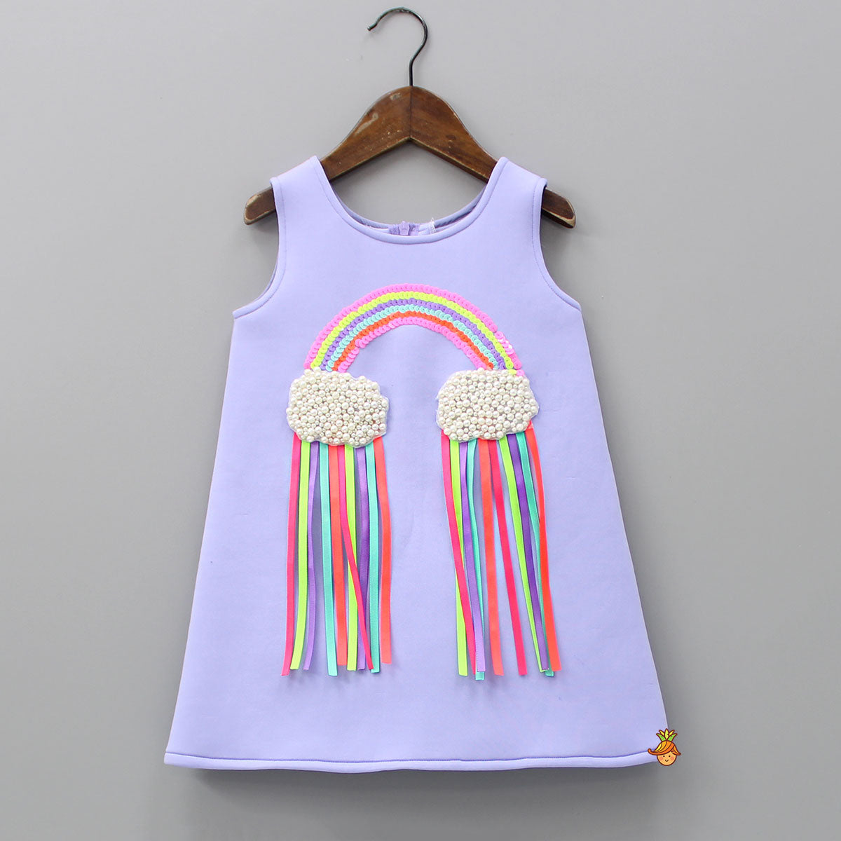 Sequins Rainbow Embroidered Lavender Dress With Bowie Hair Clip