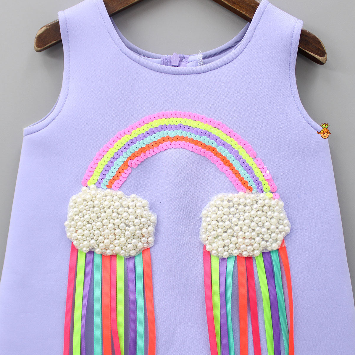 Sequins Rainbow Embroidered Lavender Dress With Bowie Hair Clip