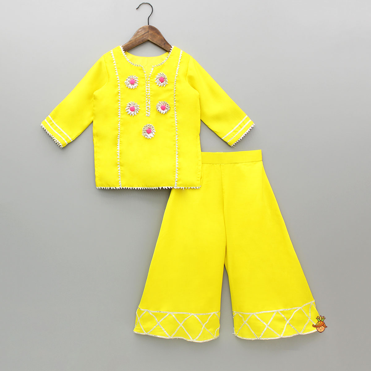 Yellow Gota Work Kurti With Palazzo And Dupatta