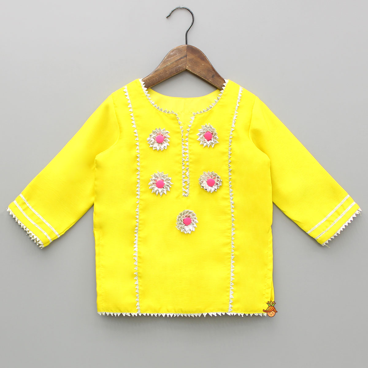 Yellow Gota Work Kurti With Palazzo And Dupatta