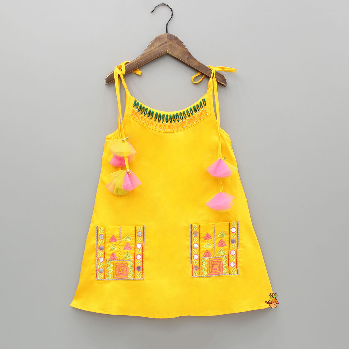 Yellow Thread Embroidered Neckline Strappy Kurti With Patiala