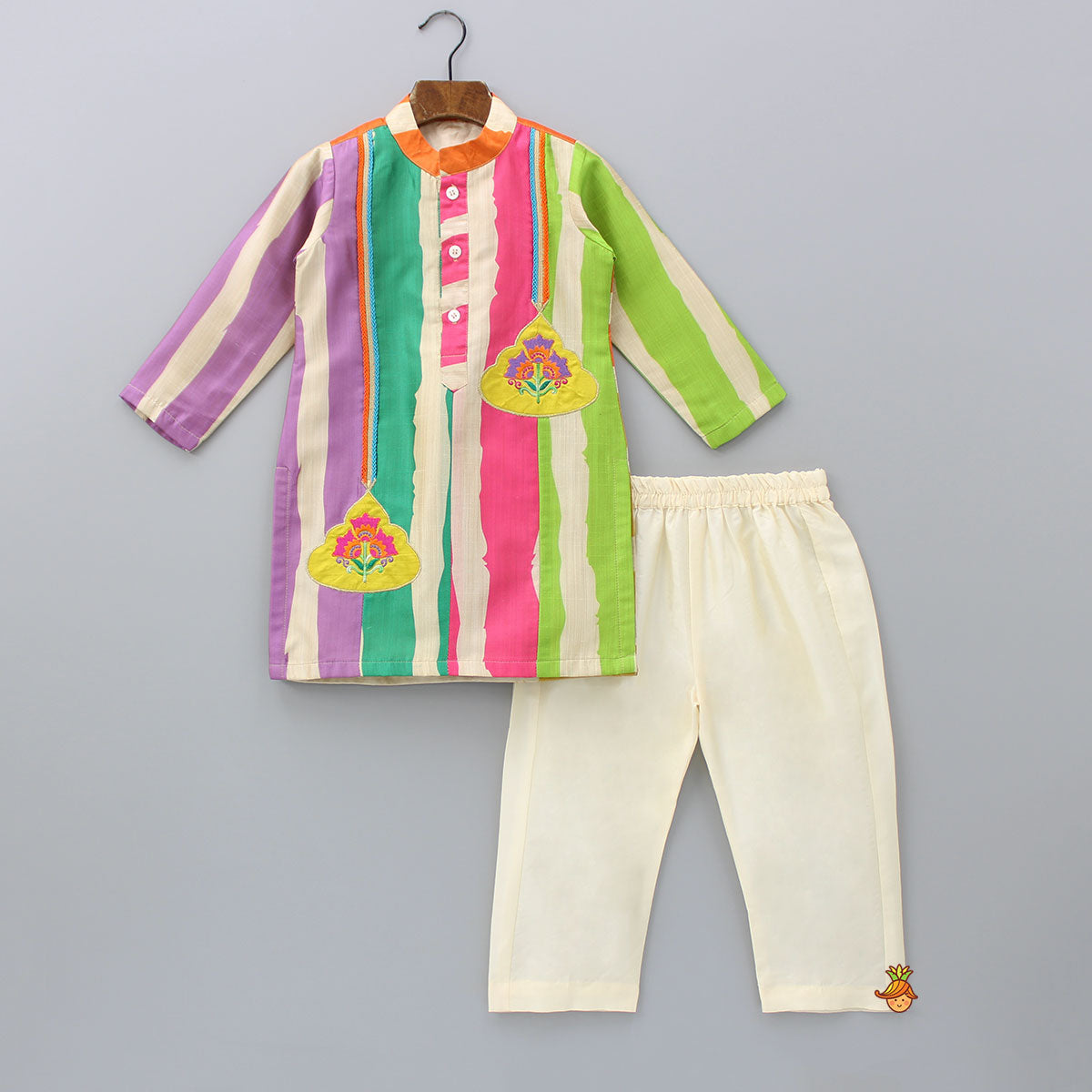 Multicoloured Striped Kurta And Pyjama