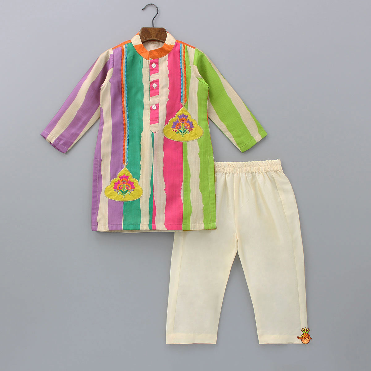Multicoloured Striped Kurta And Pyjama
