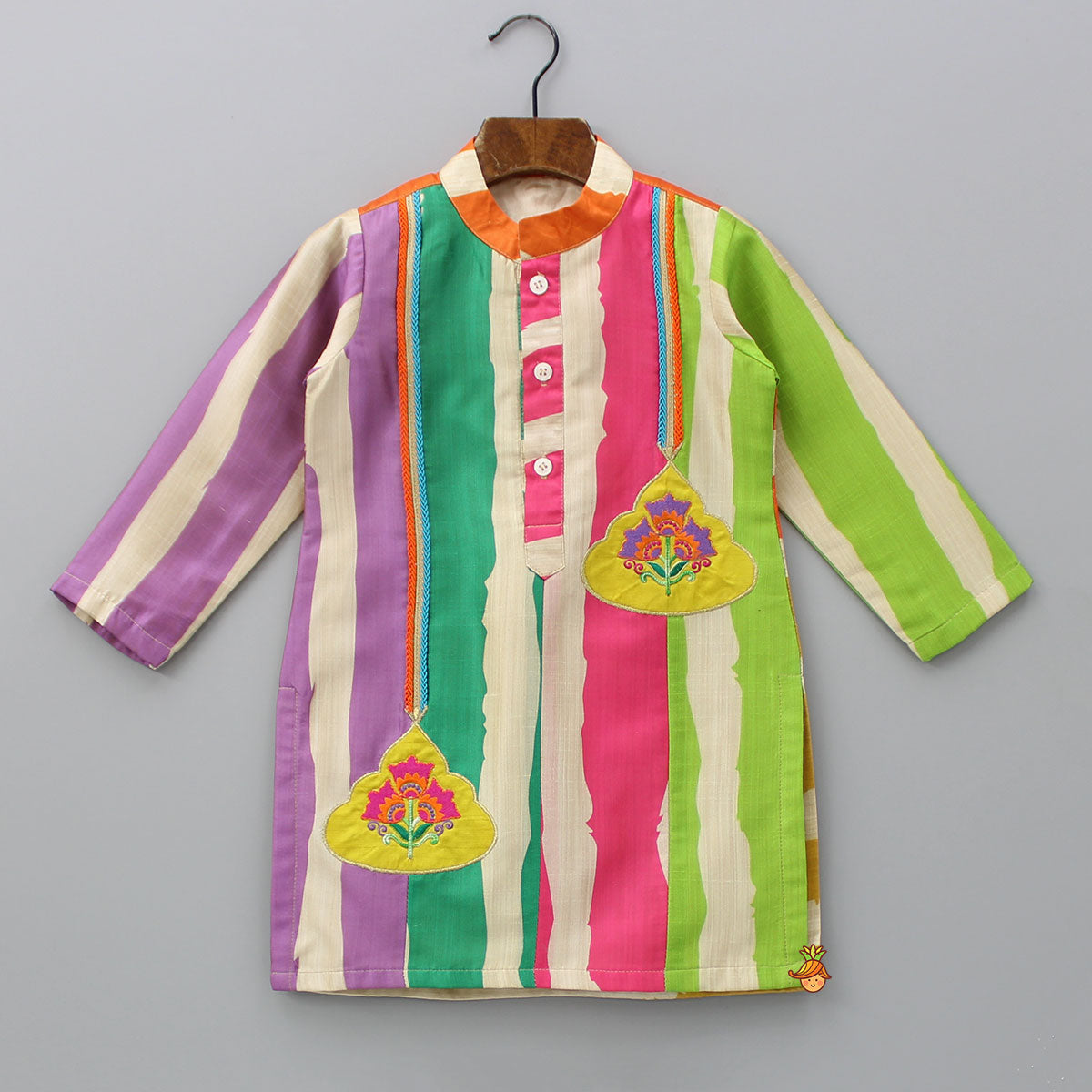 Multicoloured Striped Kurta And Pyjama