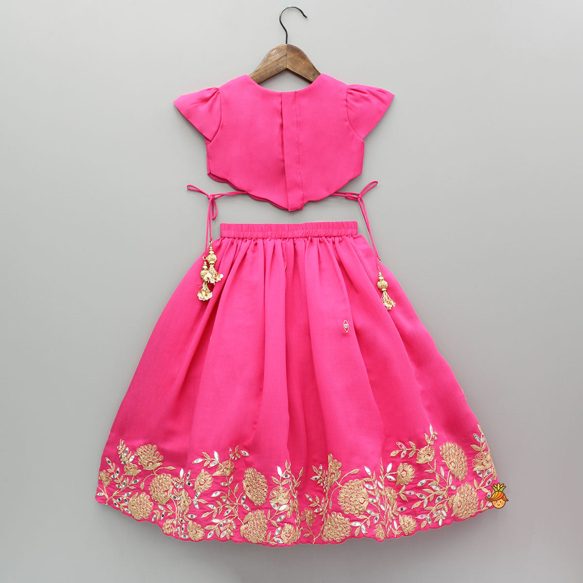 Pink Embroidered And Embellished Top With Lehenga