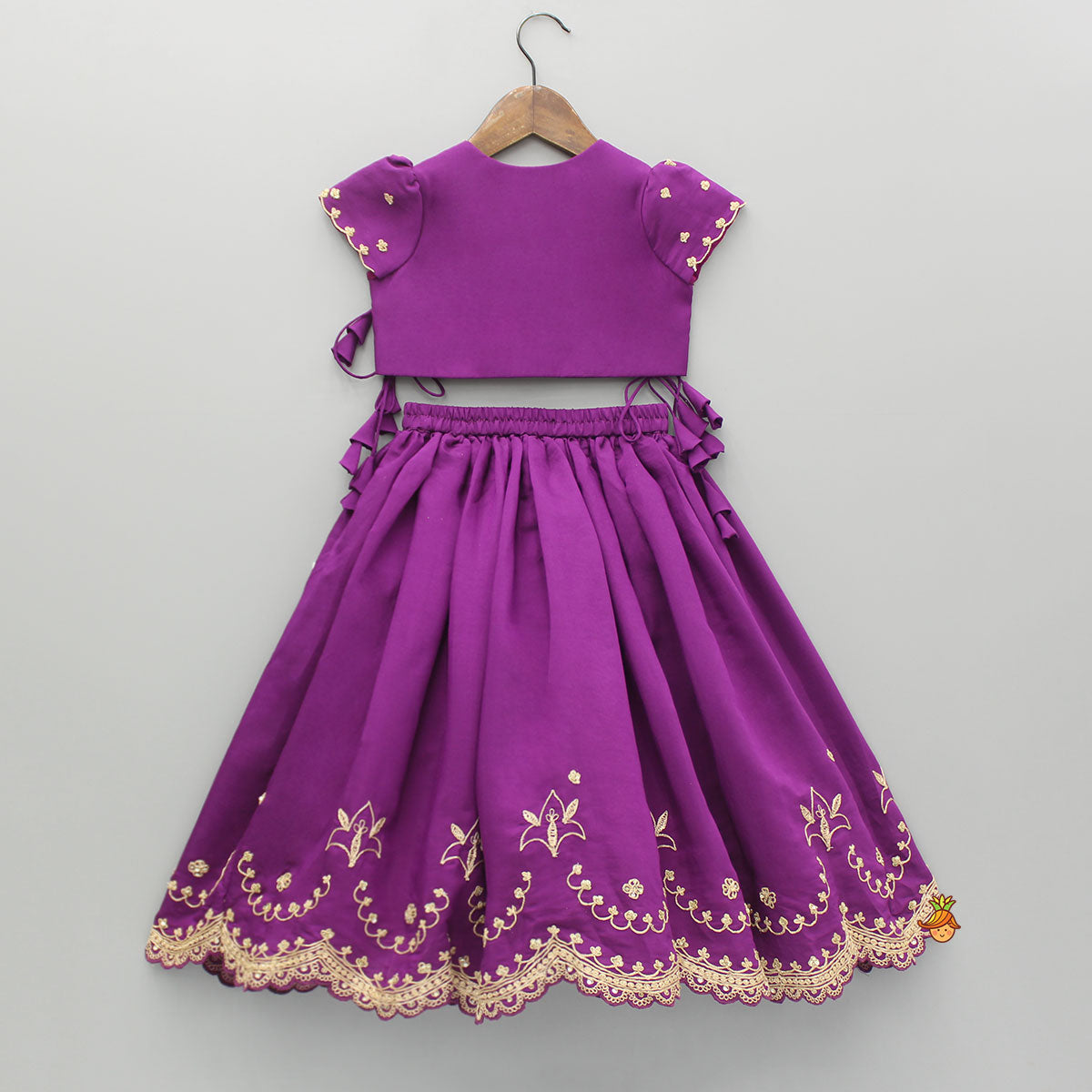 Purple Embroidered Front Overlap Top With Lehenga And Dupatta