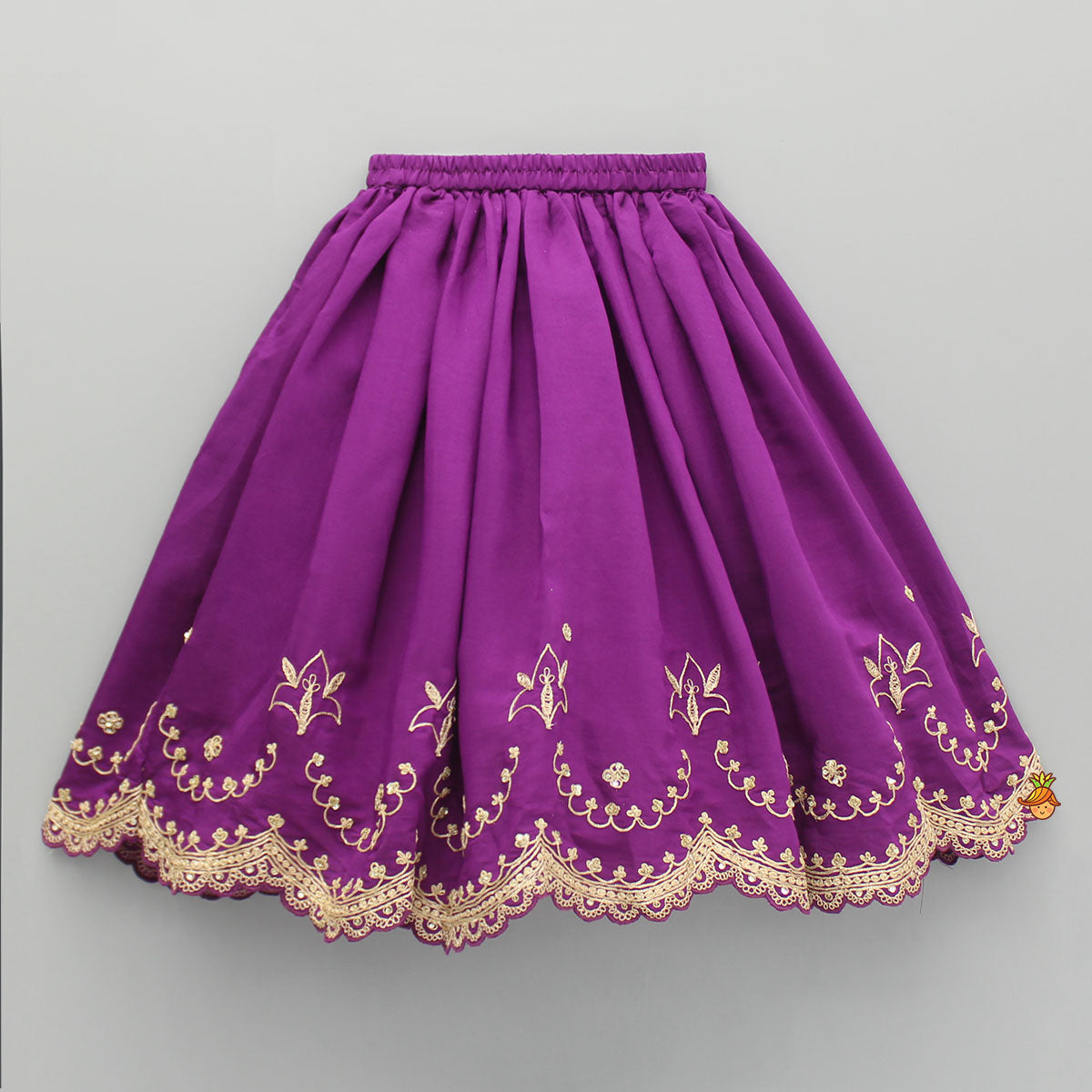 Purple Embroidered Front Overlap Top With Lehenga And Dupatta