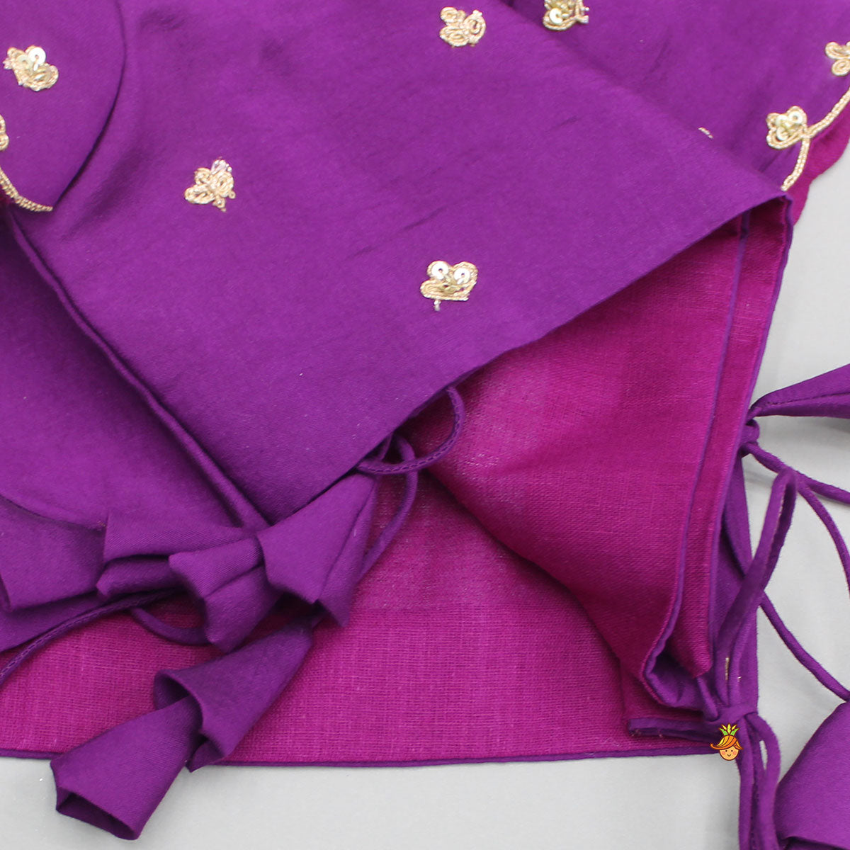 Purple Embroidered Front Overlap Top With Lehenga And Dupatta