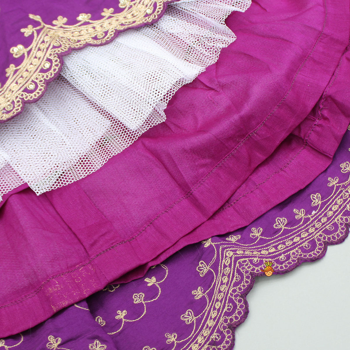 Purple Embroidered Front Overlap Top With Lehenga And Dupatta