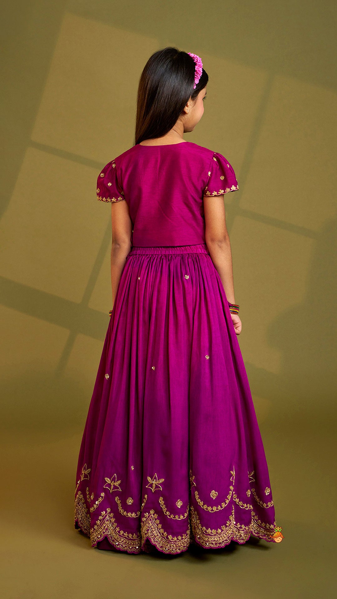 Purple Embroidered Front Overlap Top With Lehenga And Dupatta