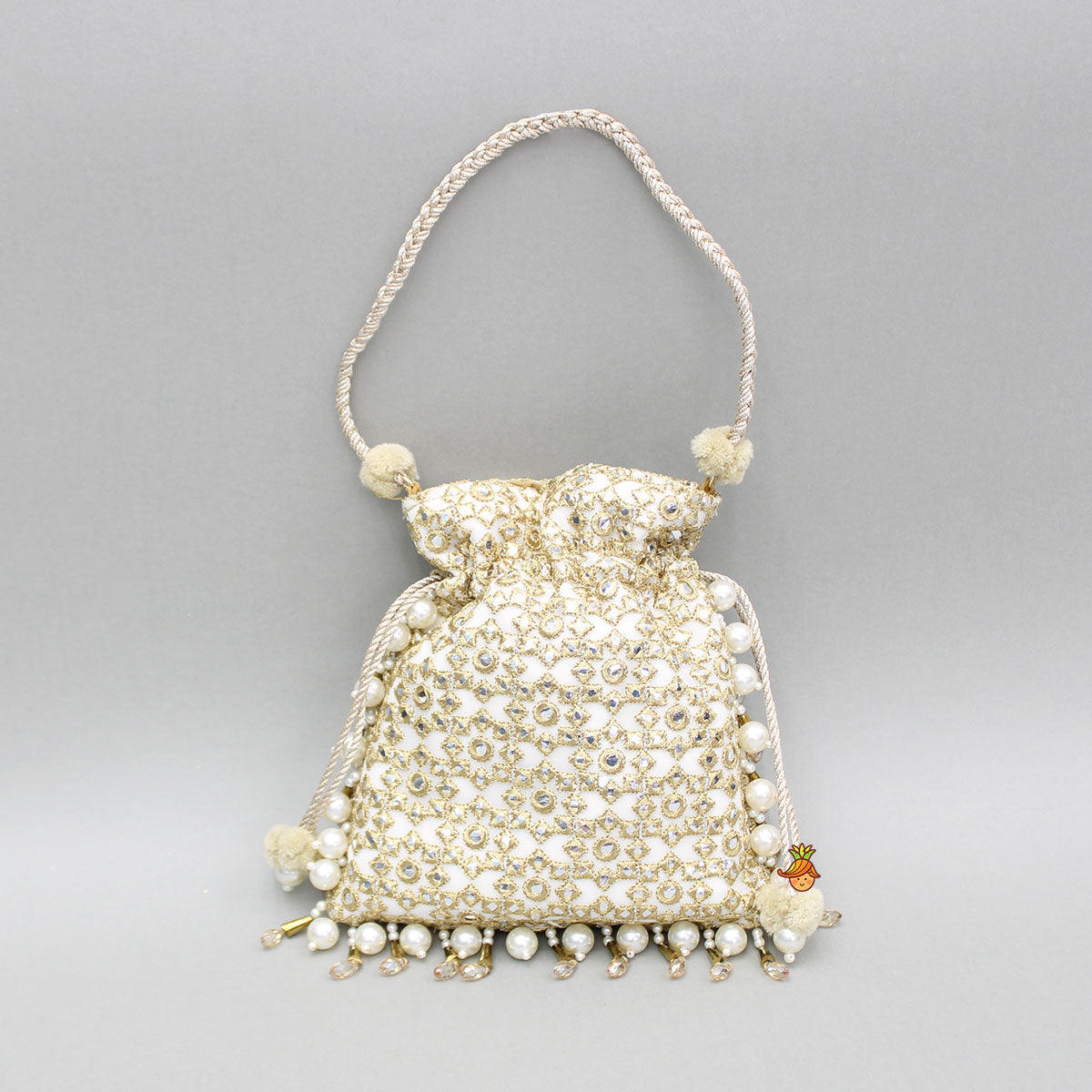 Beige Embroidered Potli Bag