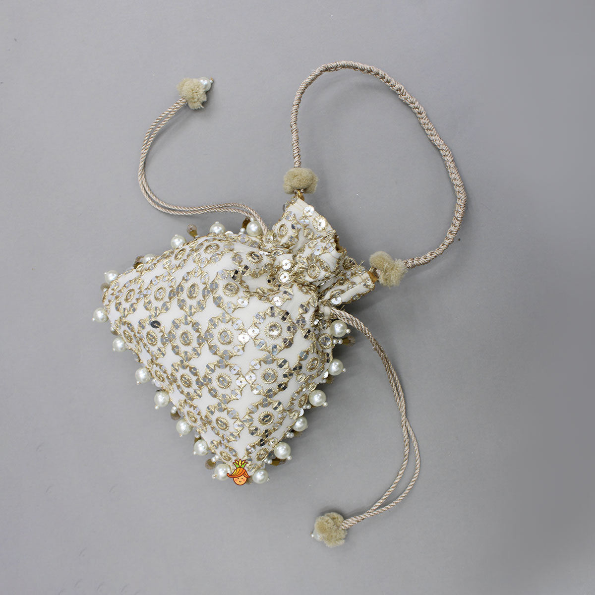 Beige Embroidered Potli Bag