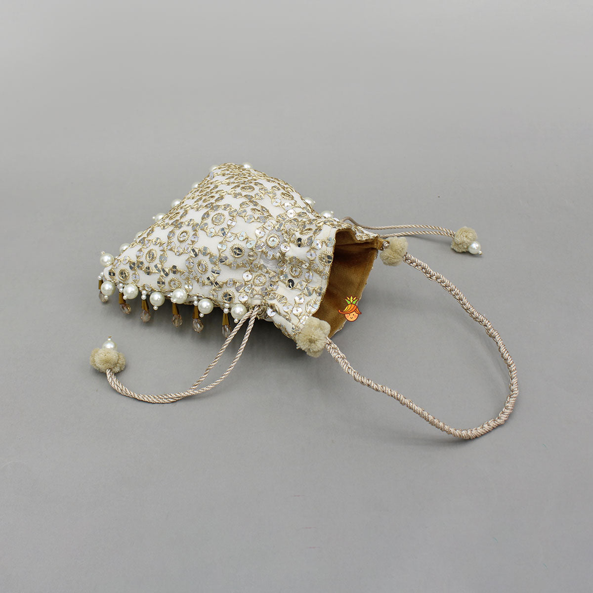 Beige Embroidered Potli Bag