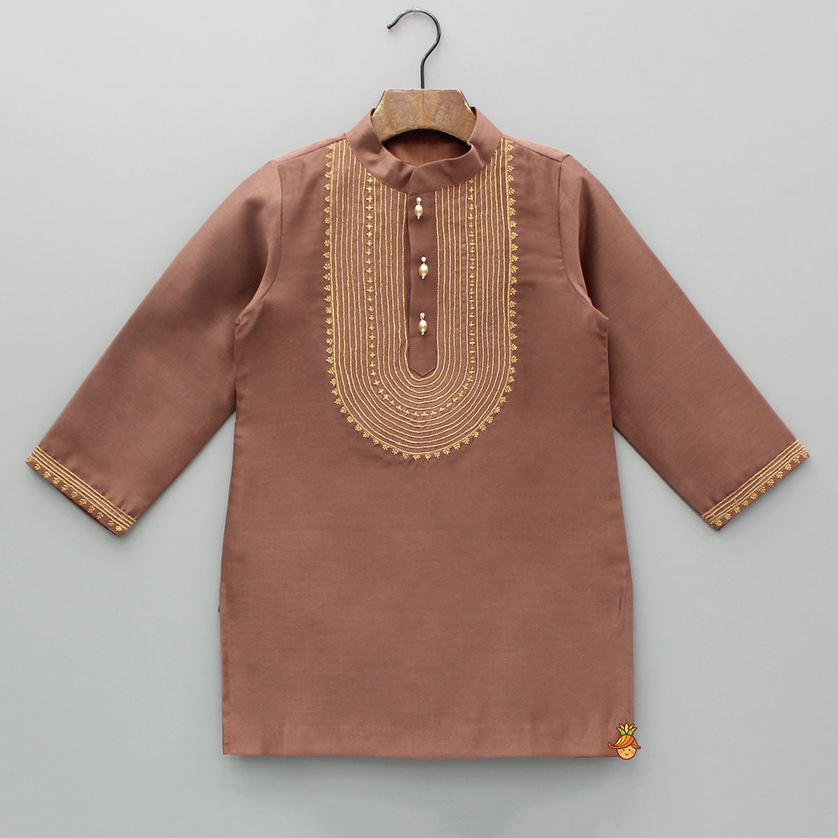 Embroidered Brown Kurta And Pyjama