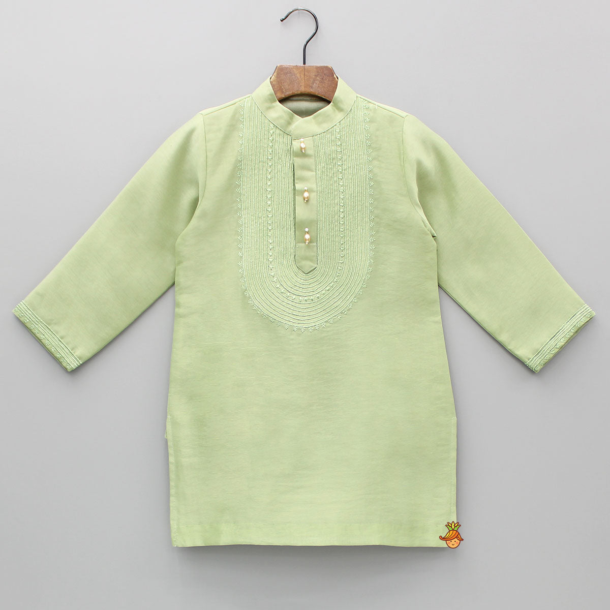 Embroidered Green Kurta And Pyjama