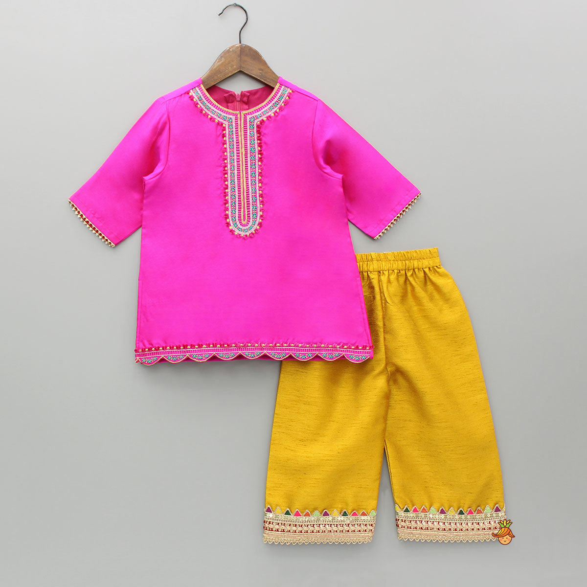 Pink Embroidered Kurti With Pant And Dupatta