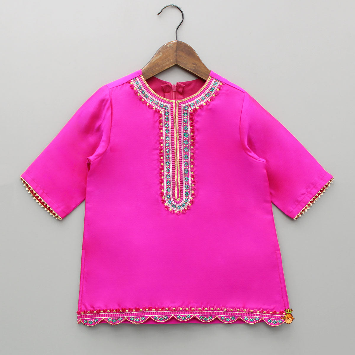 Pink Embroidered Kurti With Pant And Dupatta