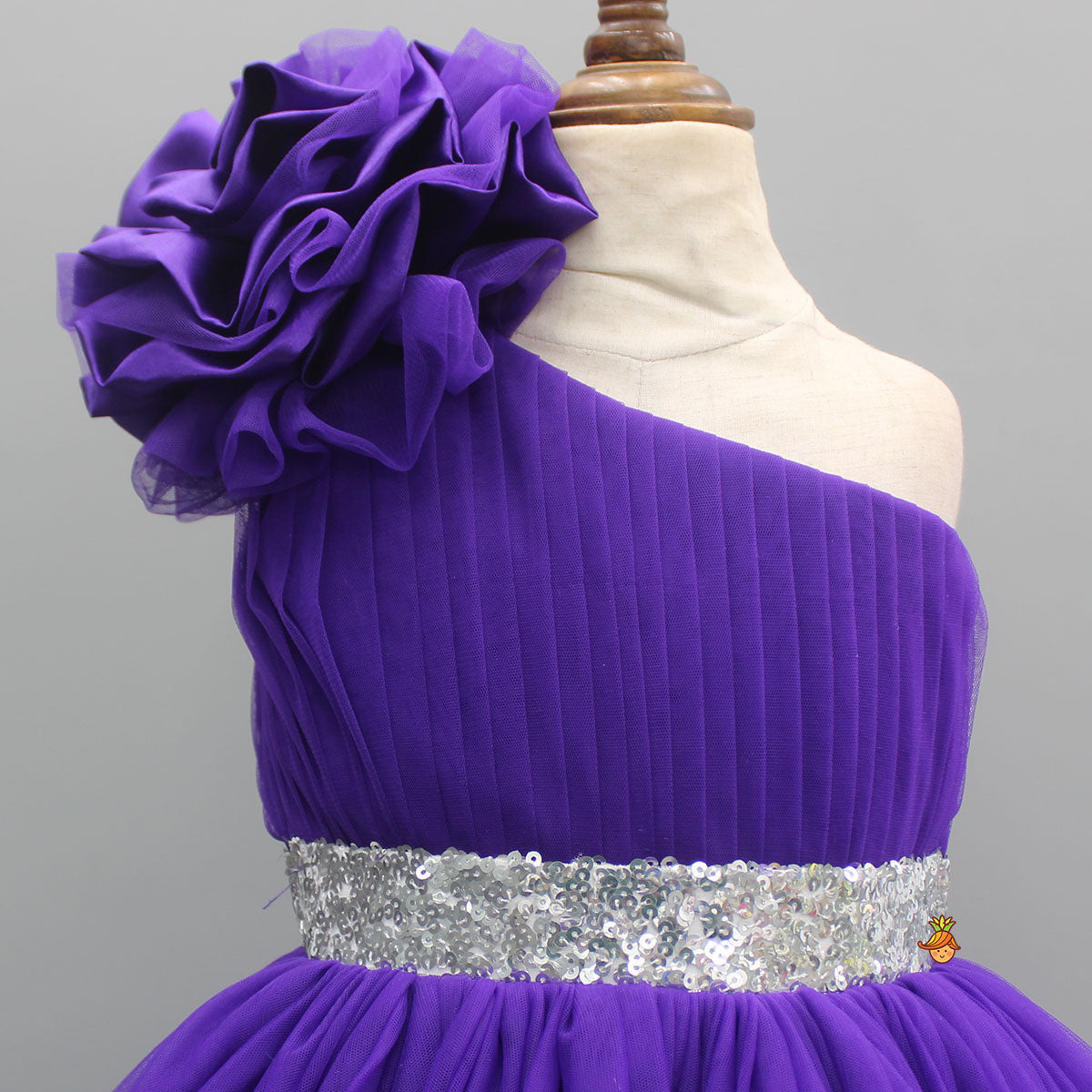 Purple One Shoulder High Low Dress With Matching Head Band And Detachable Bow