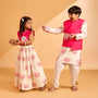 Lotus Embroidered Pink Top With Lehenga twinning model image 2