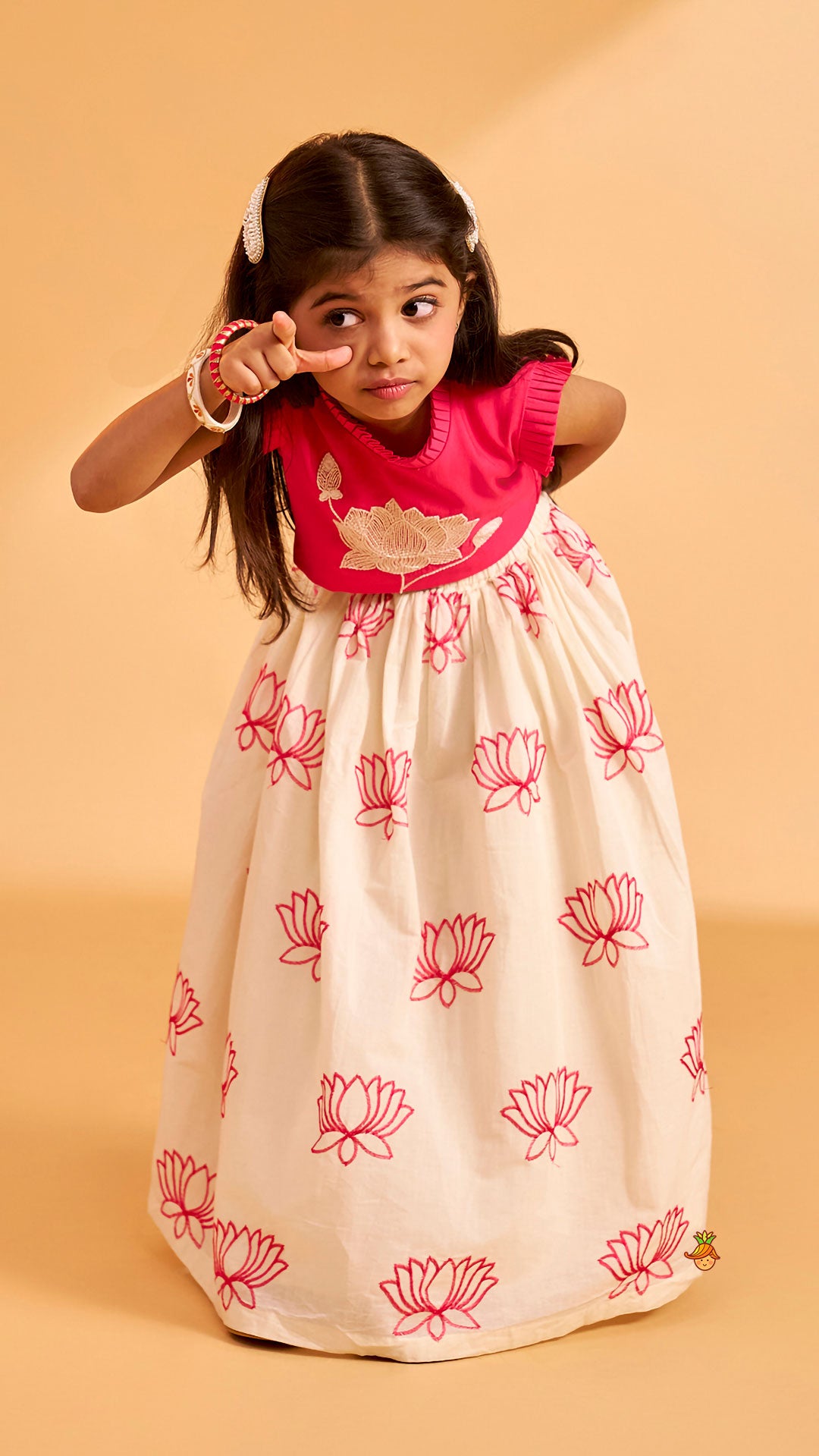 Lotus Embroidered Pink Top With Lehenga