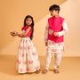 Lotus Embroidered Pink Top With Lehenga twinning model image 3