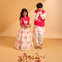 Lotus Embroidered Pink Top With Lehenga twinning model image 4