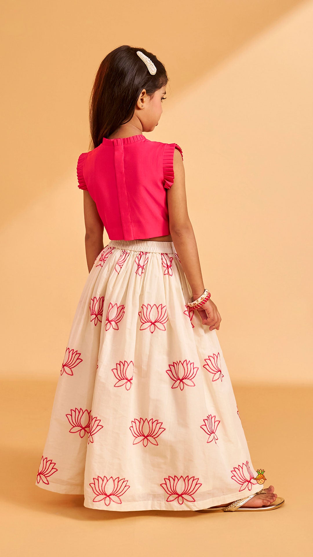 Lotus Embroidered Pink Top With Lehenga