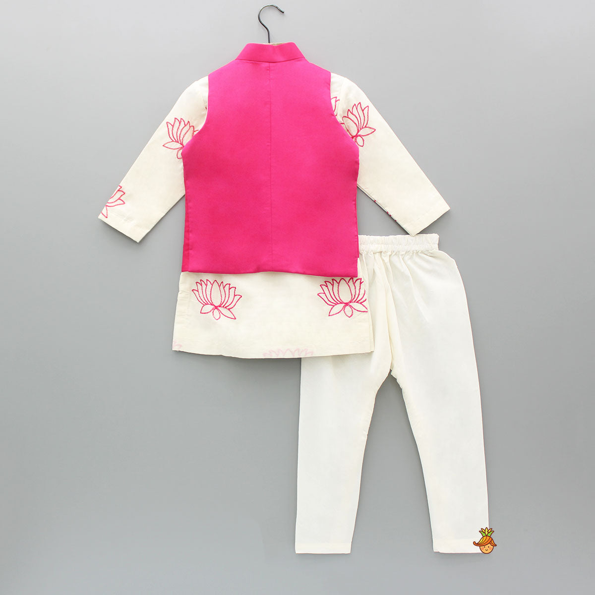 Lotus Embroidered Kurta With Pink Jacket And Churidar