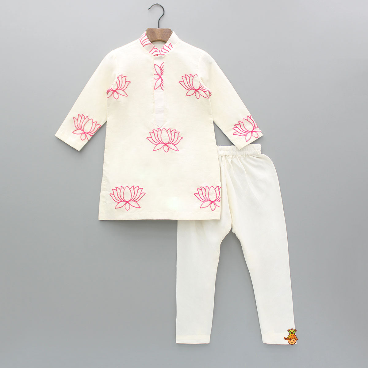 Lotus Embroidered Kurta With Pink Jacket And Churidar