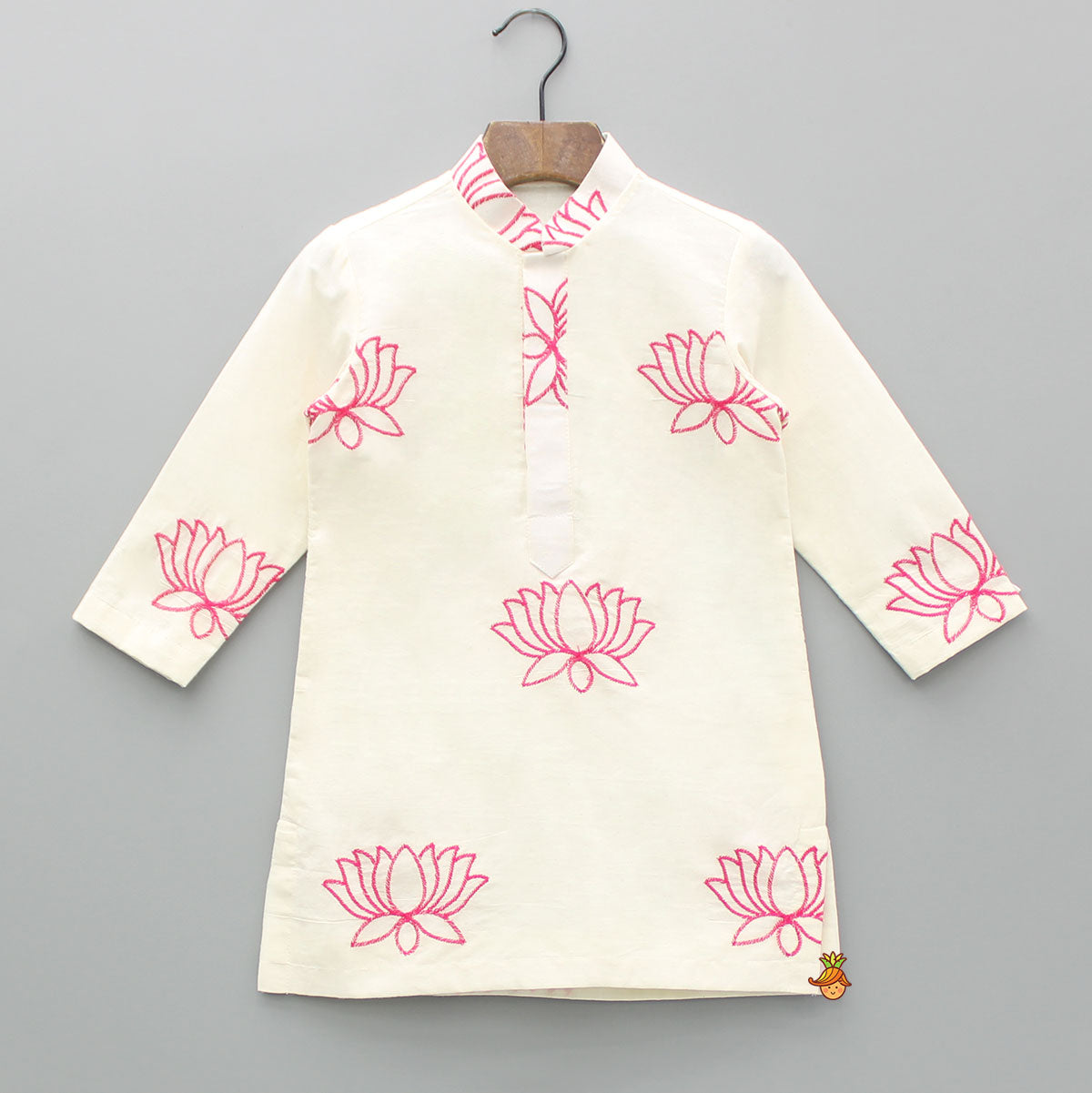 Lotus Embroidered Kurta With Pink Jacket And Churidar