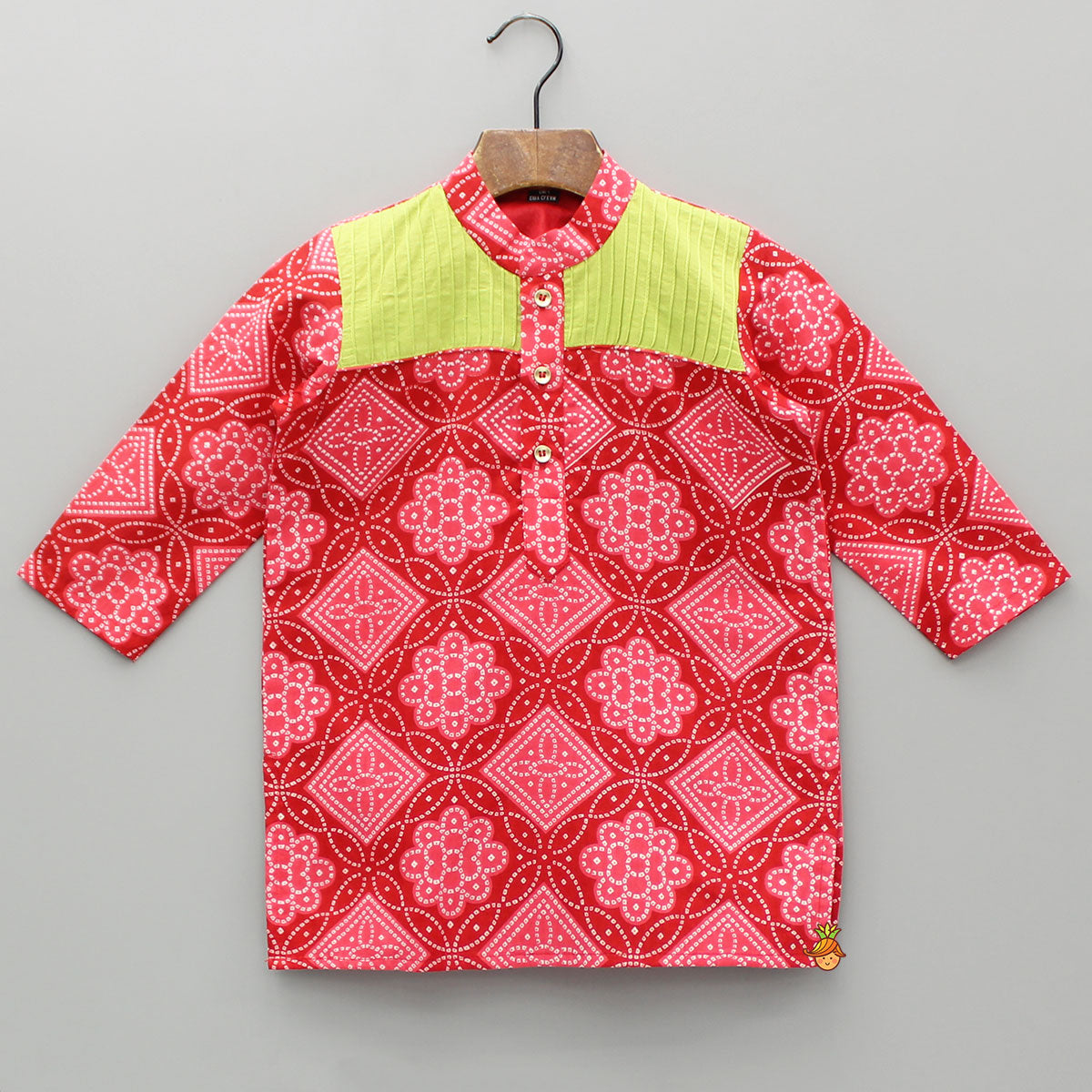 Bandhani Printed Pintucks Yoke Kurta With Pyjama