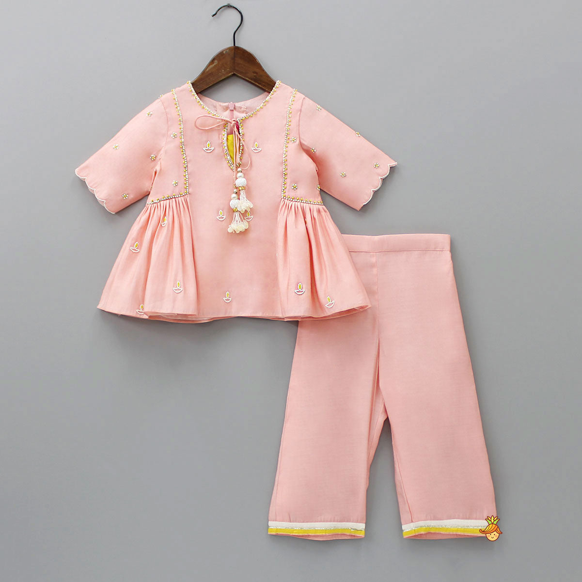 Diya Embroidered Peach Kurti And Pant