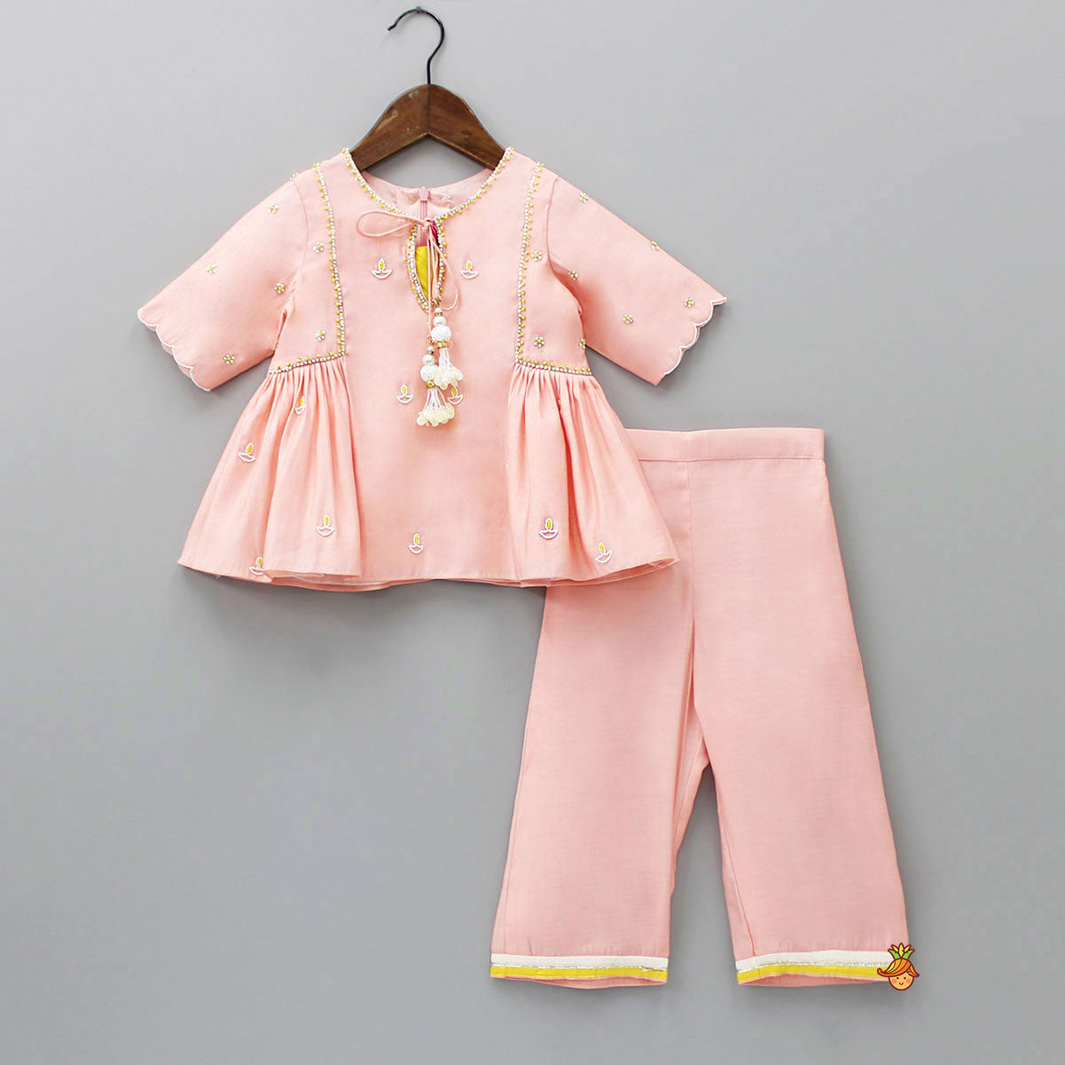 Diya Embroidered Peach Kurti And Pant