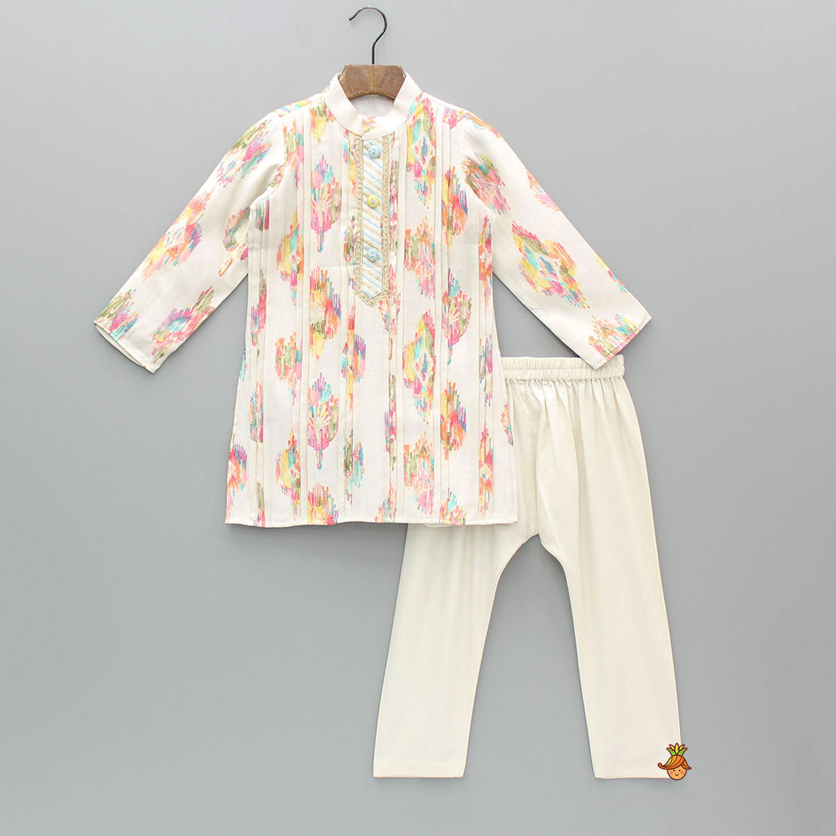 Printed Multicolour Pleated Kurta And Pyjama