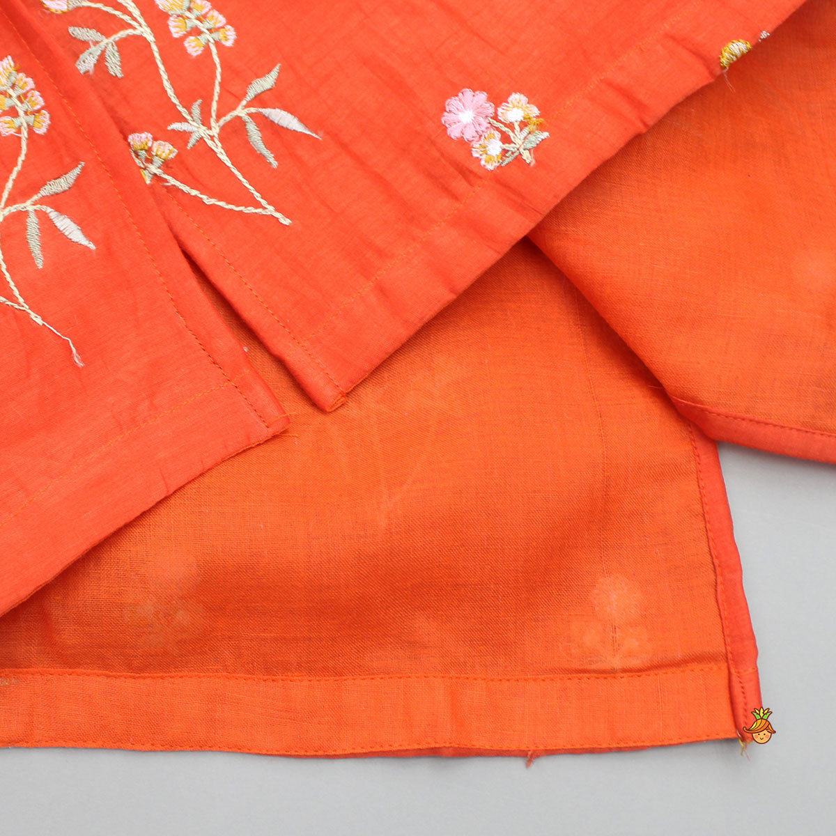 Floral Embroidered Orange Kurta And Dhoti