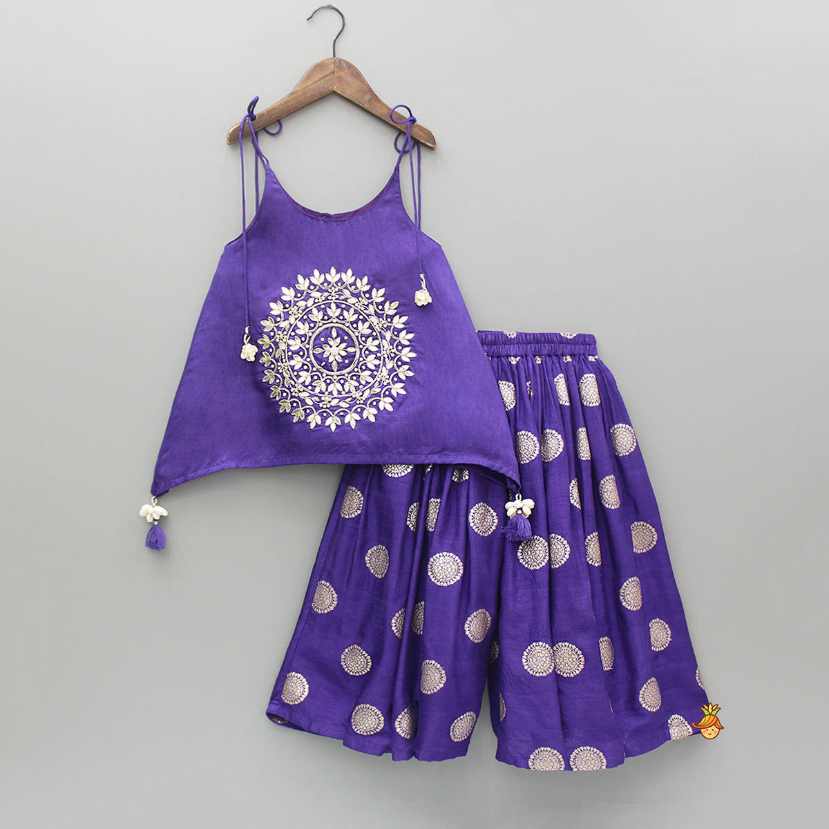 Purple Gota Work Embroidered Stylish Flared Top With Palazzo