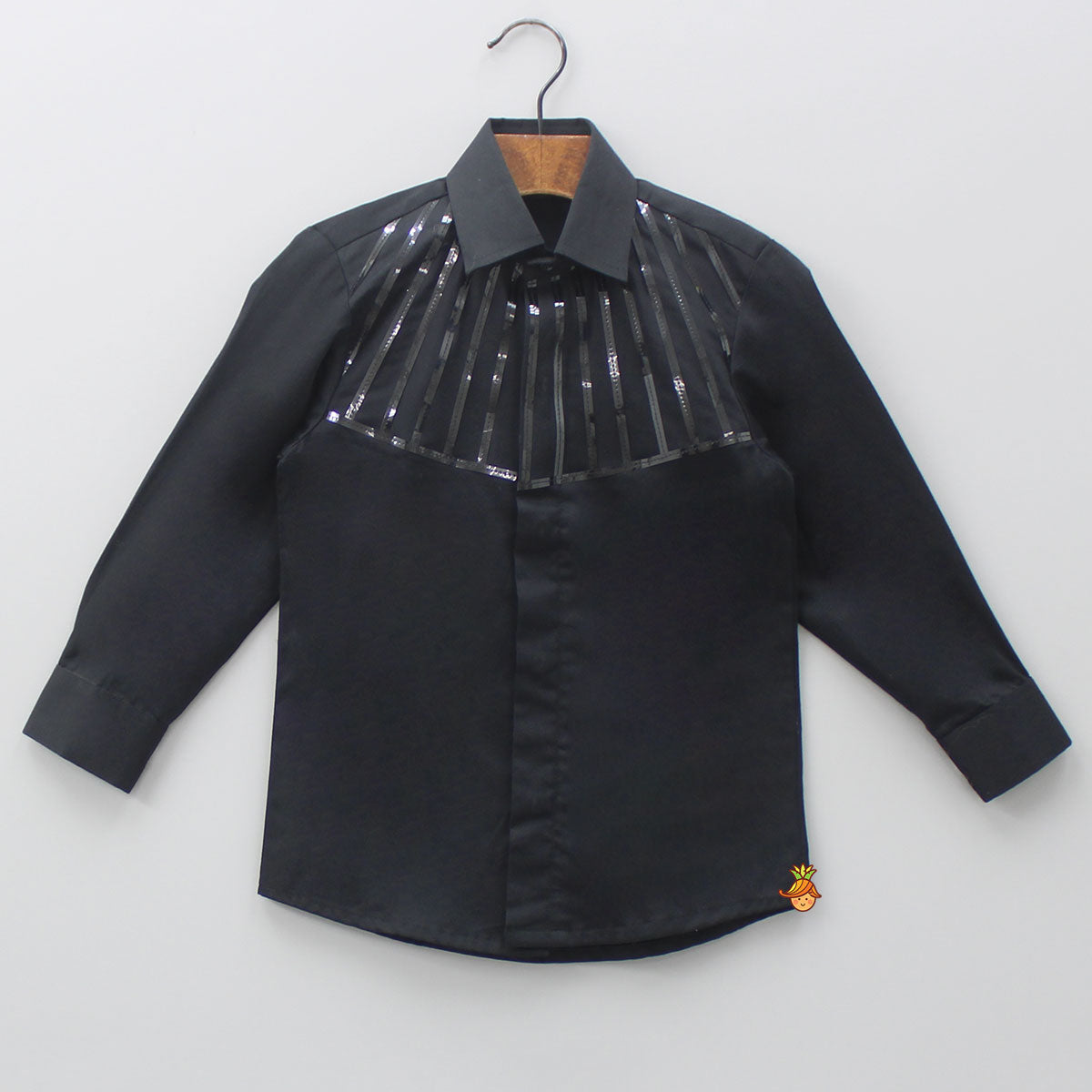 Collar Neck Lace Detailed Black Shirt